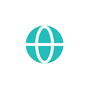 Abstract turquoise and white globe logo with intersecting lines.